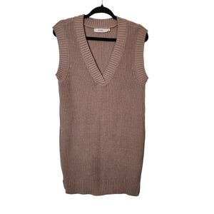 NWT JustFab Women's Tan Knit V-neckline Tunic Vest Size S